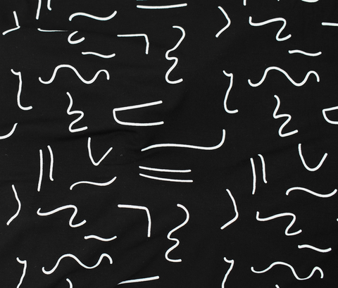 Bamboo/Spandex Printed Knit Lines Black-White 58”